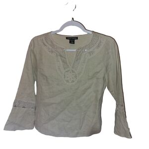 ANNE CARSON LADIES LINEN AND LACE TOP- size S